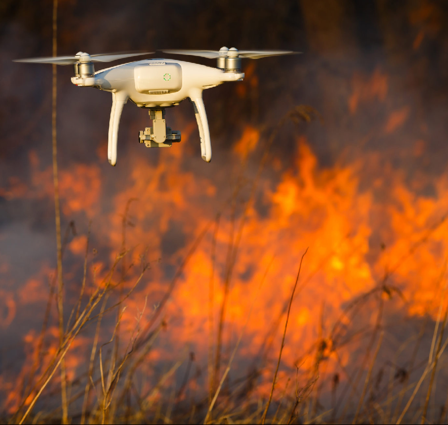 Graphic of a drone near a forest fire